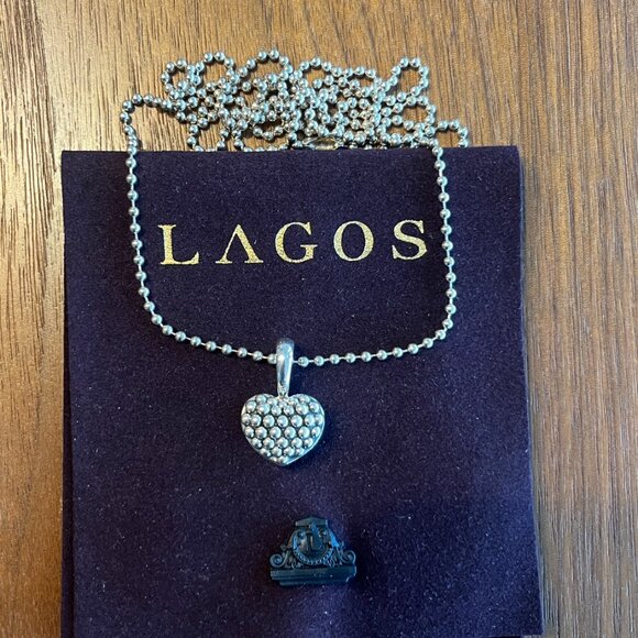 LAGOS STERLING SILVER 925 CAVIAR BEADED HEART PENDANT NECKLACE - Picture 8 of 8